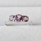 Petite 3-Stone Natural Amethyst 925 Sterling Silver Ring