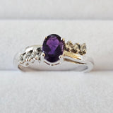 Natural African Amethyst & White Topaz 925 Sterling Silver Engagement Ring - Sz9