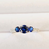 Lab Created Blue Sapphire 925 Sterling Silver 3-Stone Anniversary Engagement