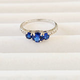 Lab Created Blue Sapphire 925 Sterling Silver 3-Stone Anniversary Engagement