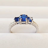 Lab Created Blue Sapphire 925 Sterling Silver 3-Stone Anniversary Engagement