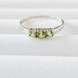 Genuine Natural Peridot 925 Sterling Silver Petite 3-Stone Promise Ring