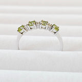 Genuine Natural Peridot & White Topaz 925 Sterling Silver Journey Ring