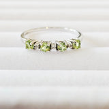 Genuine Natural Peridot & White Topaz 925 Sterling Silver Journey Ring