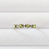 Genuine Natural Peridot & White Topaz 925 Sterling Silver Journey Ring