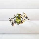 Natural Peridot Antique Finish 925 Sterling Silver Leaf Solitaire Ring