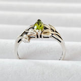 Natural Peridot Antique Finish 925 Sterling Silver Leaf Solitaire Ring