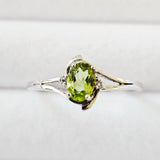 Genuine Natural Peridot & White Topaz 925 Sterling Silver Engagement Ring