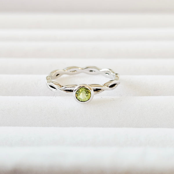 Genuine Natural Peridot 925 Sterling Silver Stack/Stackable Ribbon Ring