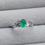 Natural Green Onyx & White Topaz 925 Sterling Silver Engagement Ring - USA Sz 6
