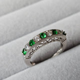 Tsavorite Green & White Cubic Zirconia 925 Sterling Silver Journey Ring