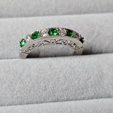 Tsavorite Green & White Cubic Zirconia 925 Sterling Silver Journey Ring