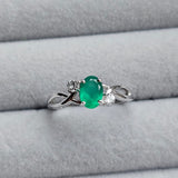 Natural Green Onyx & White Topaz 925 Sterling Silver Engagement Ring - USA Sz 6