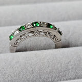 Tsavorite Green & White Cubic Zirconia 925 Sterling Silver Journey Ring