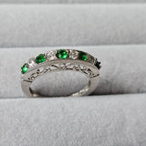 Tsavorite Green & White Cubic Zirconia 925 Sterling Silver Journey Ring