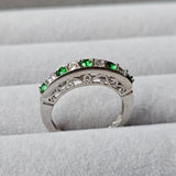 Tsavorite Green & White Cubic Zirconia 925 Sterling Silver Journey Ring