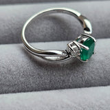 Natural Green Onyx & White Topaz 925 Sterling Silver Engagement Ring - USA Sz 6
