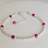 Red Ruby & 925 Sterling Silver Beads Stacking Bracelet with Secure Spring Clasp