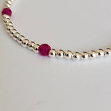 Red Ruby & 925 Sterling Silver Beads Stacking Bracelet with Magnetic Clasp