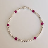 Red Ruby & 925 Sterling Silver Beads Stacking Bracelet with Magnetic Clasp