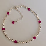 Red Ruby & 925 Sterling Silver Beads Stacking Bracelet with Secure Spring Clasp