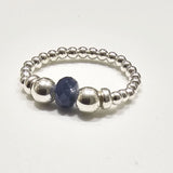 925 Sterling Silver&Natural Untreated Blue Sapphire Stackable Stretch Thumb Ring