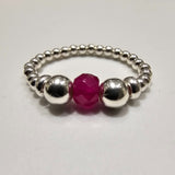 925 Sterling Silver & Red Ruby Bead Stackable Stretch Ring Thumb Ring