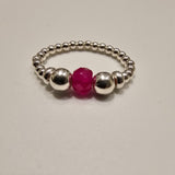 925 Sterling Silver & Red Ruby Bead Stackable Stretch Ring Thumb Ring