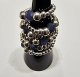 925 Sterling Silver&Natural Untreated Blue Sapphire Stackable Stretch Thumb Ring