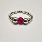 925 Sterling Silver & Red Ruby Bead Stackable Stretch Ring Thumb Ring