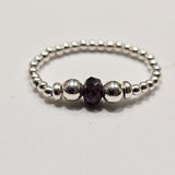 925 Sterling Silver & Natural Untreated Ruby Bead Stackable Stretch Thumb Ring