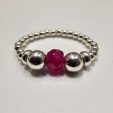 925 Sterling Silver & Red Ruby Bead Stackable Stretch Ring Thumb Ring