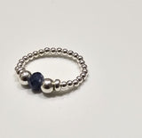925 Sterling Silver&Natural Untreated Blue Sapphire Stackable Stretch Thumb Ring