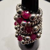925 Sterling Silver & Red Ruby Bead Stackable Stretch Ring Thumb Ring