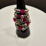 925 Sterling Silver & Red Ruby Bead Stackable Stretch Ring Thumb Ring
