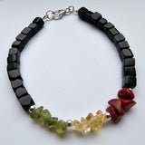 Reggae Rasta Jamaica Style 925 Sterling Bracelet with Gemstones 7"