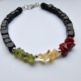 Reggae Rasta Jamaica Style 925 Sterling Bracelet with Gemstones 7"