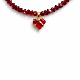 Red Crystal Heart Necklace Choker Handmade Gold Plated Pendant Gift for Her