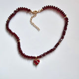 Red Crystal Heart Necklace Choker Handmade Gold Plated Pendant Gift for Her