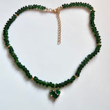 Green Crystal Heart Necklace Choker Handmade Gold Plated Pendant Gift for Her