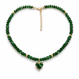 Green Crystal Heart Necklace Choker Handmade Gold Plated Pendant Gift for Her