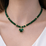 Green Crystal Heart Necklace Choker Handmade Gold Plated Pendant Gift for Her