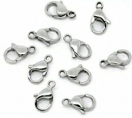 10 Stainless Steel Lobster Clasps Silver 12mm( 4/8") x 7.5mm( 2/8")