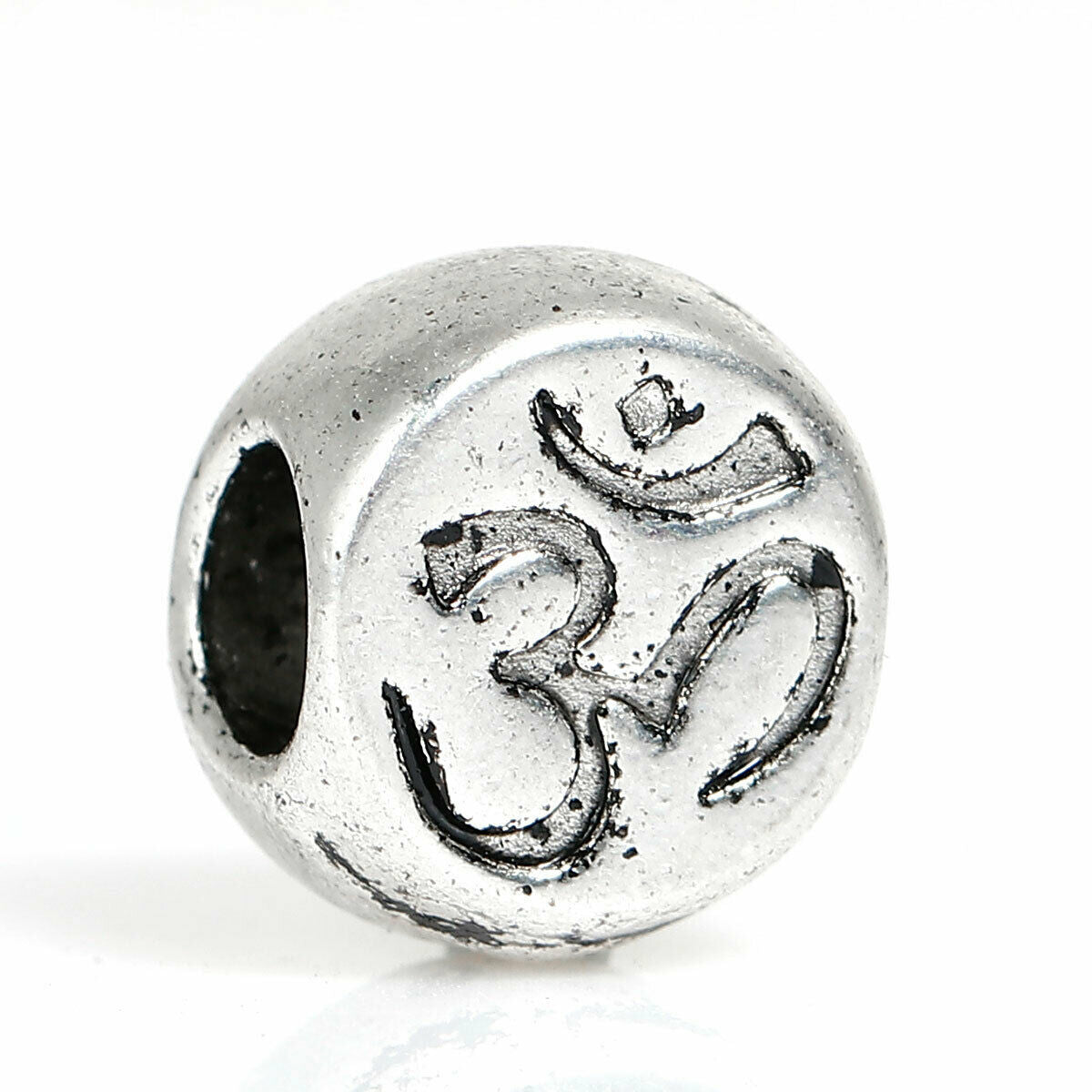 10 Euro Style Large Hole Charm Beads Tibetan Silver Om Aum Yoga Healing 11x10mm