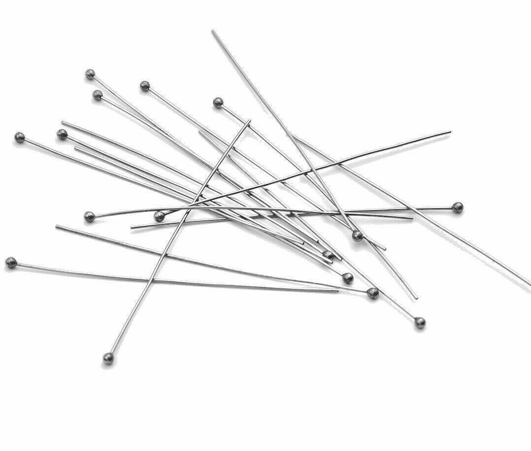 50 PCs Stainless Steel Ball Head Pins Silver Tone 50mm(2") long, 0.5mm