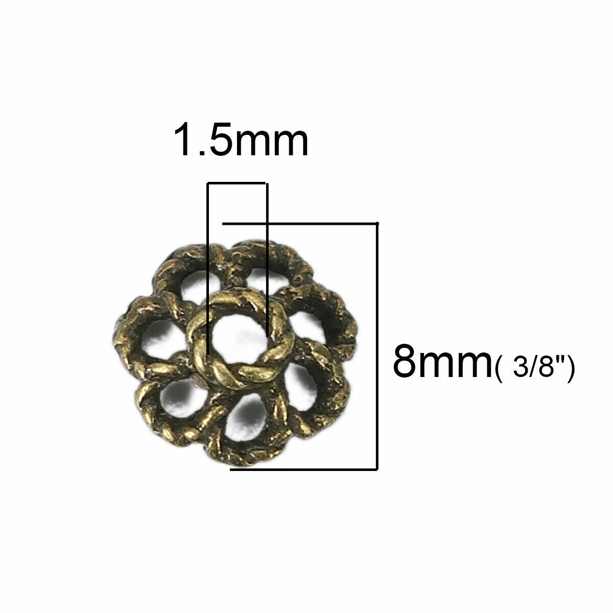 10 Beads Caps Flower Antique Bronze (Fits 8mm Beads) 8 x 8mm
