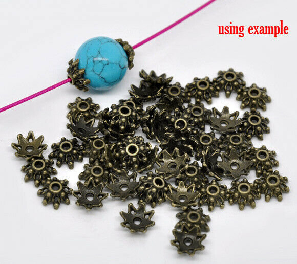 50 Filigree Beads Caps Flower Antique Bronze Dot Pattern 9mm x 3.5mm