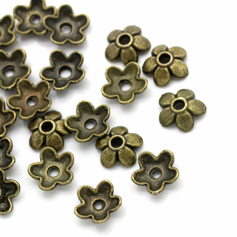 95 Beads Caps Flower Antique Bronze (Fits 8mm-14mm Beads) 6mm x6mm