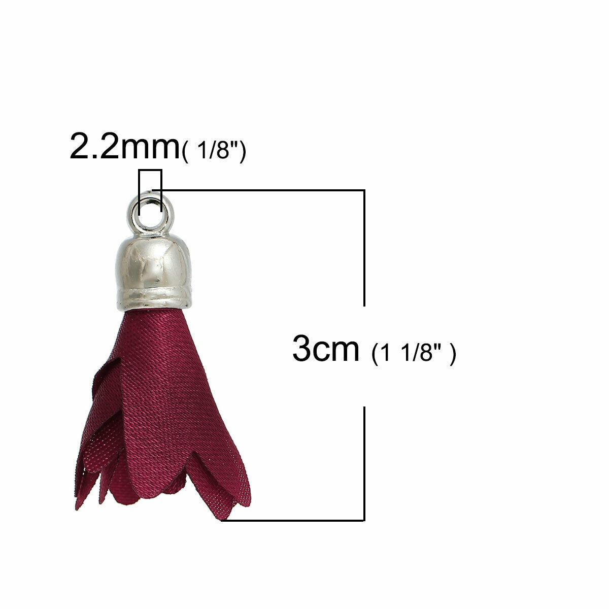 8 Pcs Polyester Tassel Pendants Flower Silver Tone Red About 30x7mm