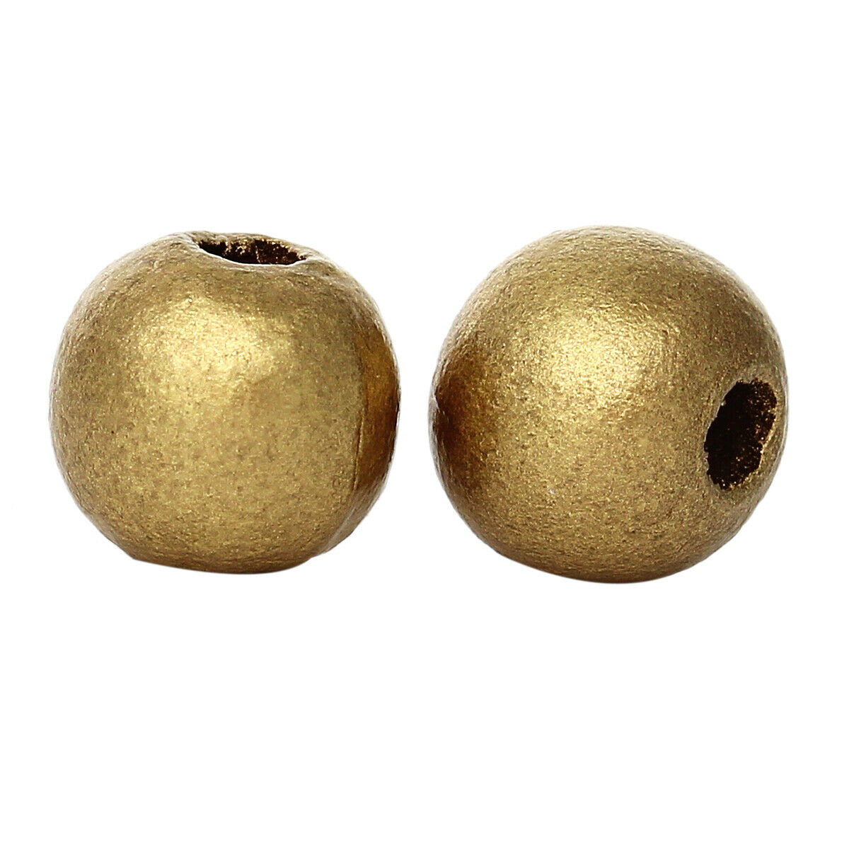 100 Golden Wood Spacer Beads Round About 10mm , Hole: App.3.5mm, Christmas Beads